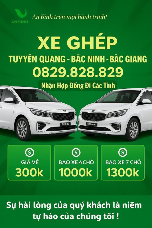 Xe ghép điện 24/24: Tuyên Quang - Bắc Ninh - Bắc Giang - An Bình - Đỗ Phú Tuấn