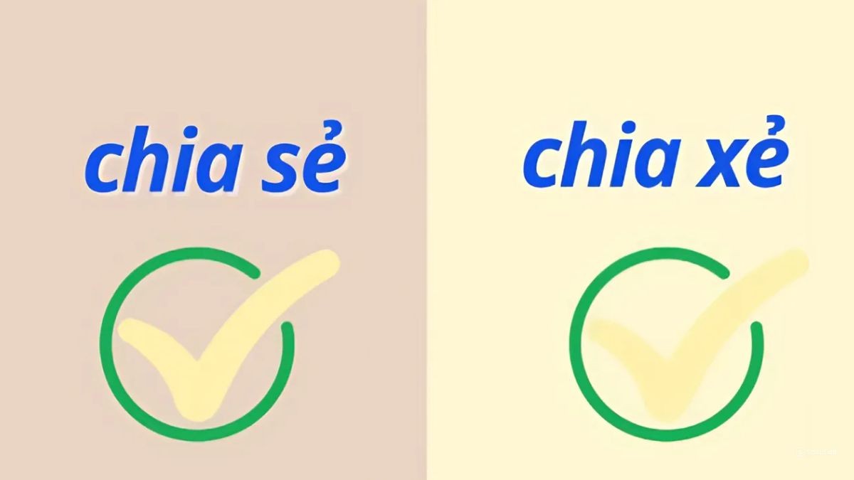 Sơ đồ so sánh ý nghĩa của chia sẻ và chia xẻ